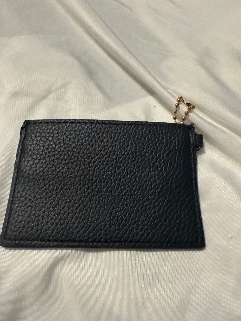 Anne Klein Black Pebbled Leather Card Case with Rose Gold Chain